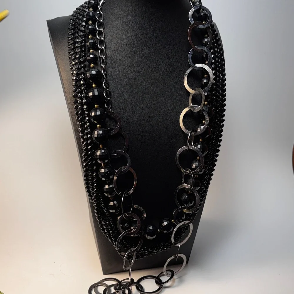 Necklace Lot Black Metal Acrylic Beads Retro Boho Goth - Picture 6 of 11